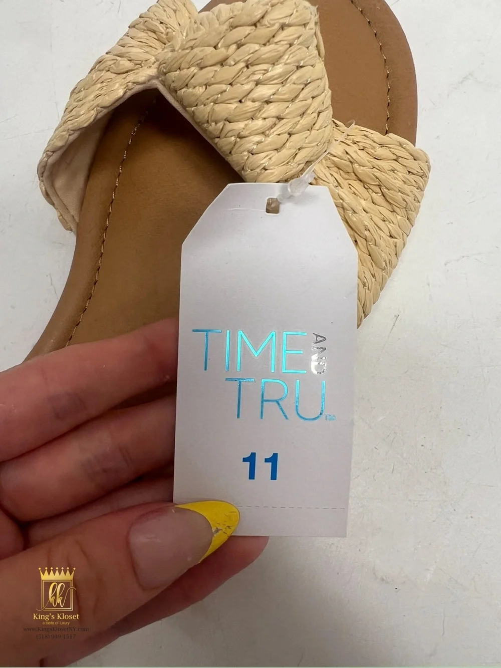 Time and Tru Tan Slide Sandals with Braided Knot Strap